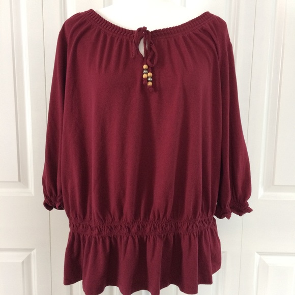 croft & barrow Tops - Croft & Borrow 3X Boho burgundy shirt with beads